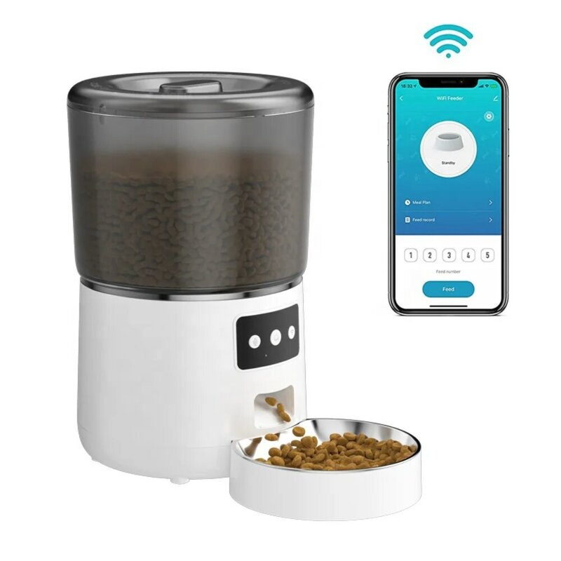 Alimentador automático para mascotas, máquina de Alimentación inteligente con WIFI, 4L de capacidad, almacenamiento, grabadora de voz, aplicación remota Tuya