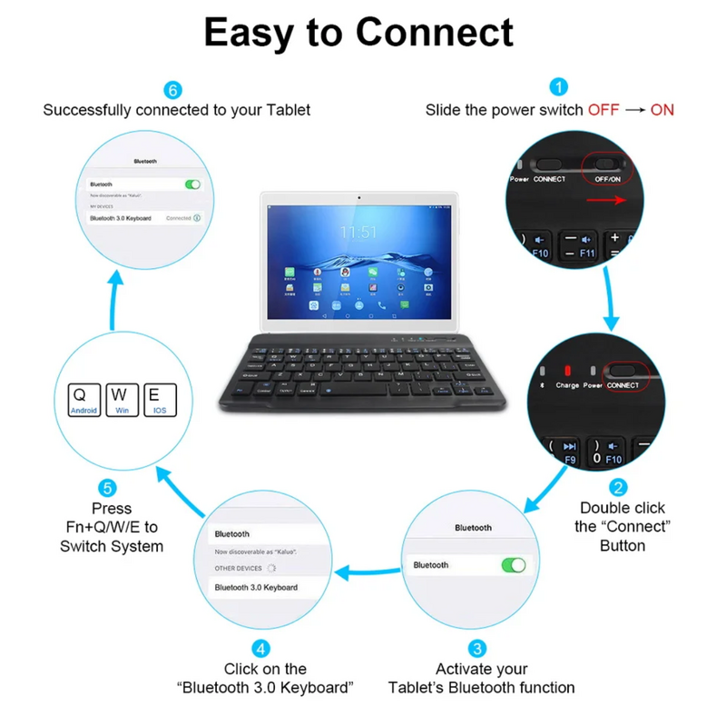 10 Inch Bluetooth Wireless Keyboard For Samsung Xiaomi Apple Mobile Phone Tablet Keyboard and Mouse Android IOS Windows