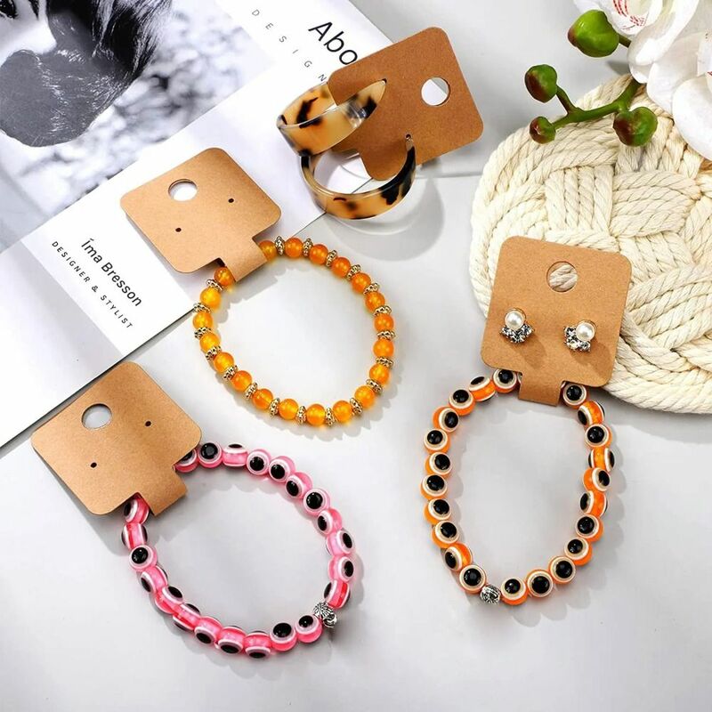 50pcs 4x10cm Bracelets Display Cards Self-Adhesive Hanging Jewelry Packaging Supplies Accessories Kraft Paper Tags