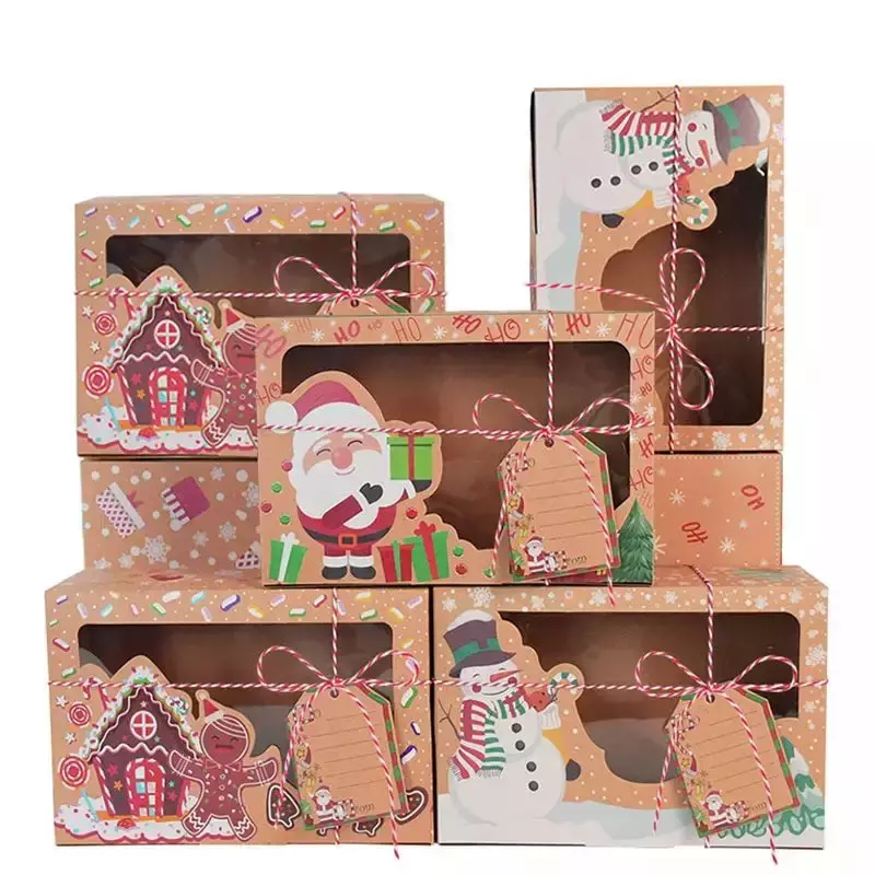 Custom  Merry Christmas Cookie Boxes Cupcake Brownies Christmas Paper Bakery Treat Boxes For Packaging