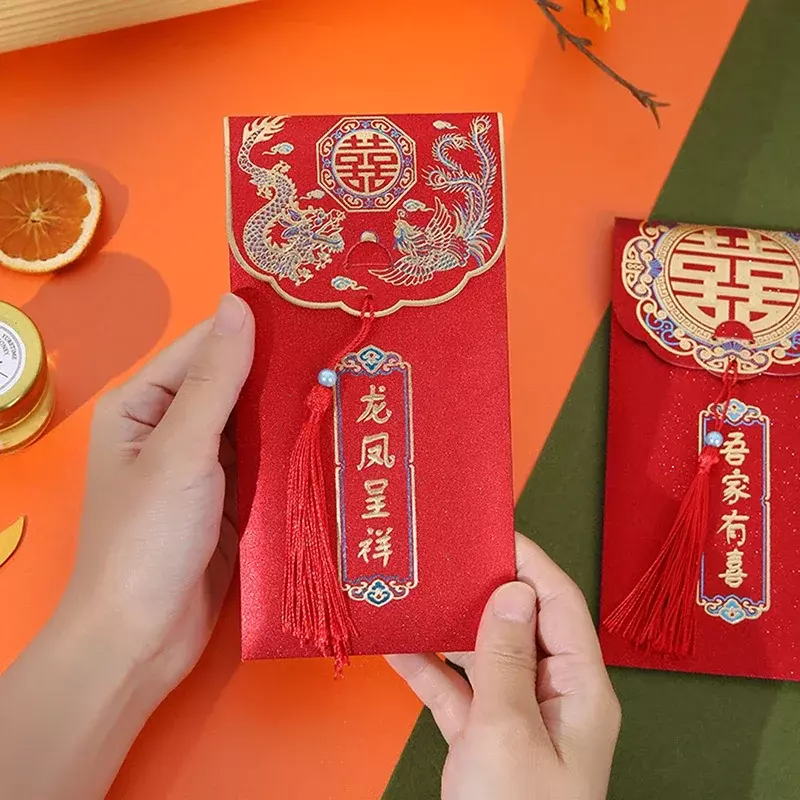 ซองจดหมายสีแดงสไตล์จีนสำหรับเป็นของขวัญวันตรุษจีนของตกแต่งซองการ์ดนำโชคเทศกาลฤดูใบไม้ผลิแบบคลาสสิก