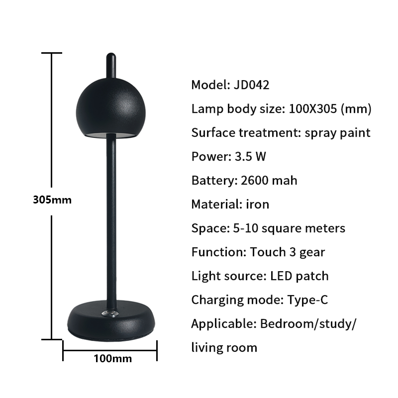 Cordless recarregável LED Table Lamp, portátil bateria de cabeceira, sem fio Restaurante Lamp, toque interruptor, sem fio Desk Light