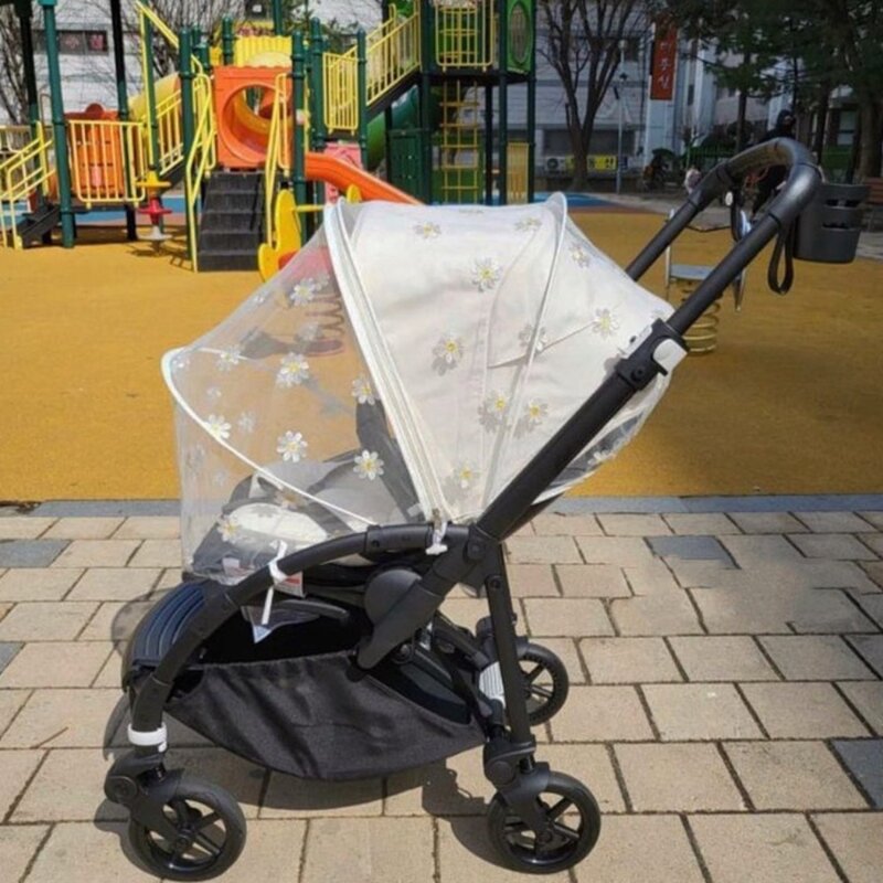 Mesh Summer Mosquito Net Daisy Embroidered Infants Protection Baby Stroller Protection Cover Breathable
