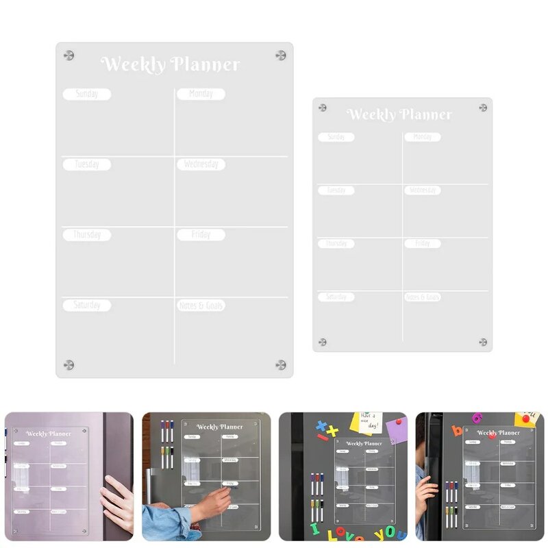 Tablero planificador semanal para refrigerador, tablones de planificación transparentes para nevera, acrílico, 2 piezas