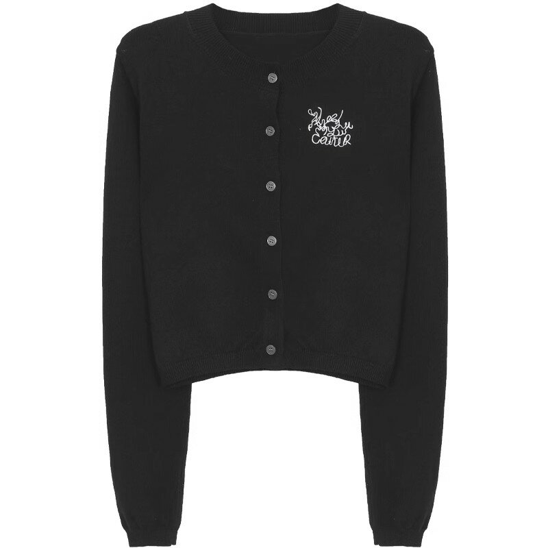 Modny krótki sweter z dzianiny dla kobiet 2024 nowy czarny sweter kardigan z długimi rękawami w stylu odzież damska