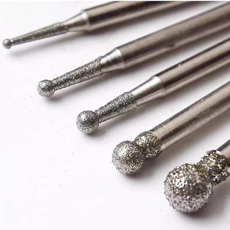 11Pcs Set Diamond Grind Needle Head Cutter Jade Carve Tools Engrave Rotary Spherical Burr Tool 2.35mm Shank Round Ball