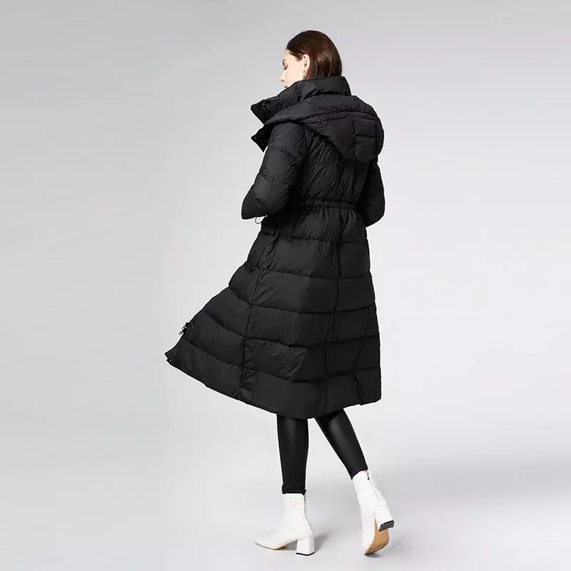 Новинка 2024, зимние женские теплые лыжные толстовки, пальто на белом утином пуху, высококачественные женские черные длинные ветрозащитные пальто