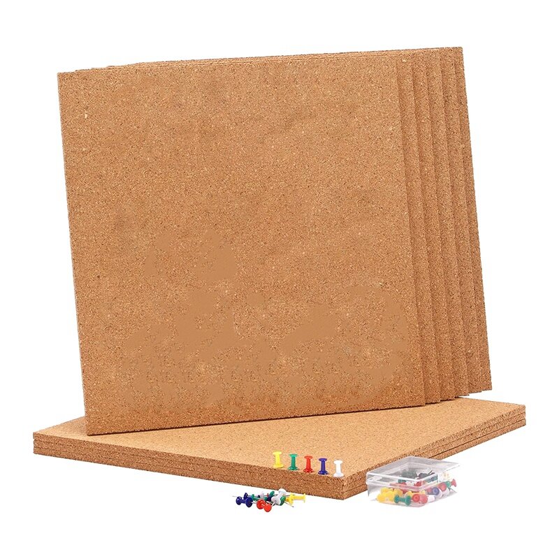 Adhesive Cork Board Cork Board For Wall 12Inx12in -1/4In Thick Square Bulletin Boards With 50 PCS Push Pins