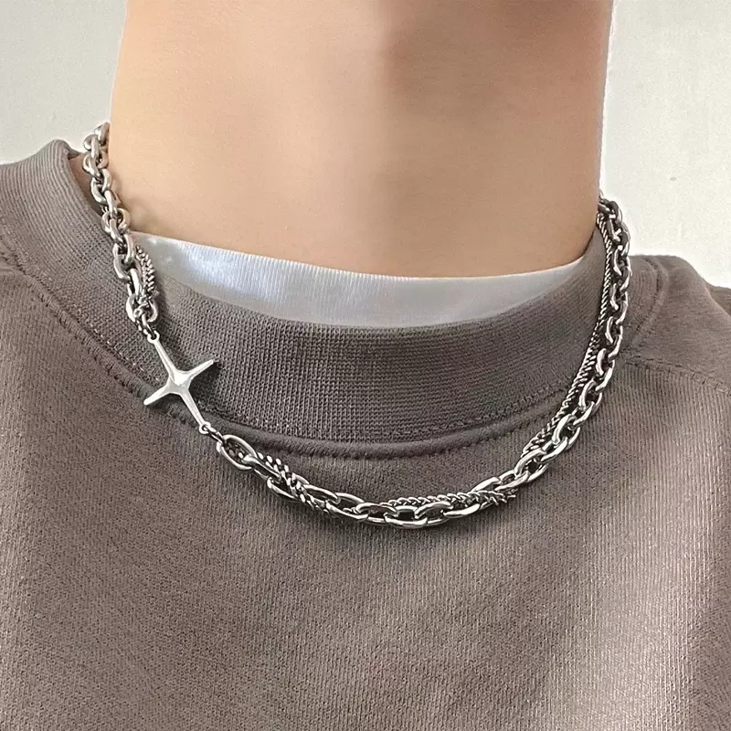 Collana croce in acciaio inossidabile Hip Hop per donna uomo Punk doppio strato Splicing collane a catena Charm Trend Neck Jewelry Choker