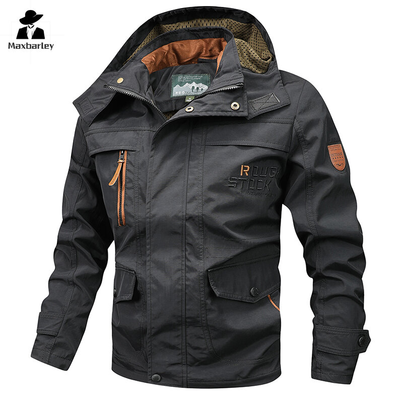 2024 Autumn Jacket Men's high quality Thin Detachable Cap Coat plus size Men's Outdoor Tactical Hunting Waterproof Windbreaker