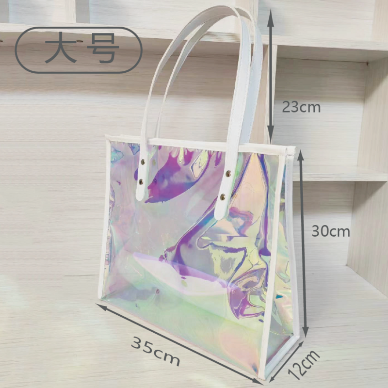 Bolsa de gelatina láser para playa, bolso de mano transparente colorido, conjunto de 2 piezas, estilo de oficina, PVC, gran capacidad, bolsa de regalo, logotipo personalizable