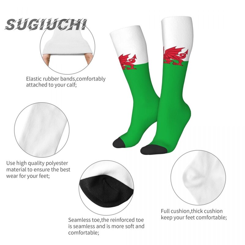 Wales Cymru Flagge Polyester 3d bedruckte Socken für Männer Frauen lässig hochwertige Kawaii Socken Straße Skateboard Socken