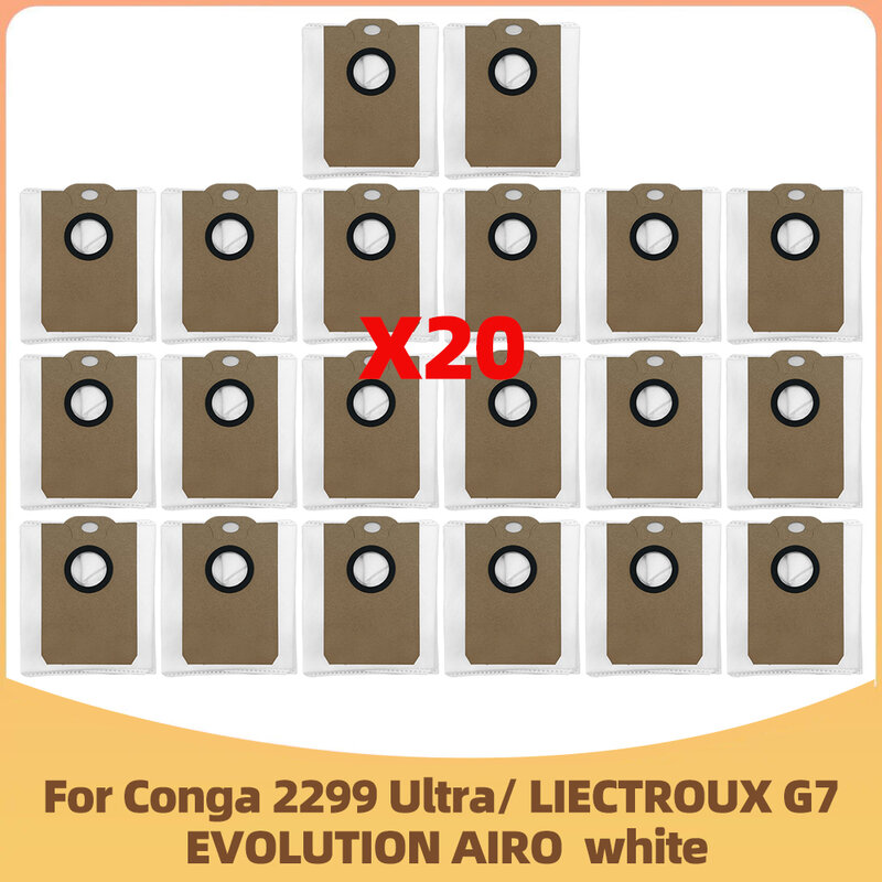 ถุงฝุ่นที่เข้ากันได้กับ Cecotec Conga 2299 Ultra Home X-Treme Genesis/ LIECTROUX G7/ EVOLUTION AIRO สีขาว, ชิ้นส่วนหุ่นยนต์ดูดฝุ่น.