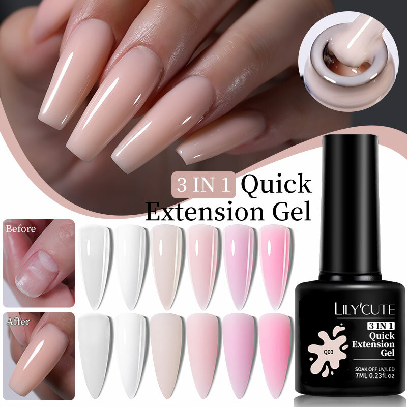 LILYCUTE 7ML Quick Extension Nail Gel Vernis Semi Permanent Acrylic Crystal White Clear Nude Gel Nail Polish UV Construction Gel
