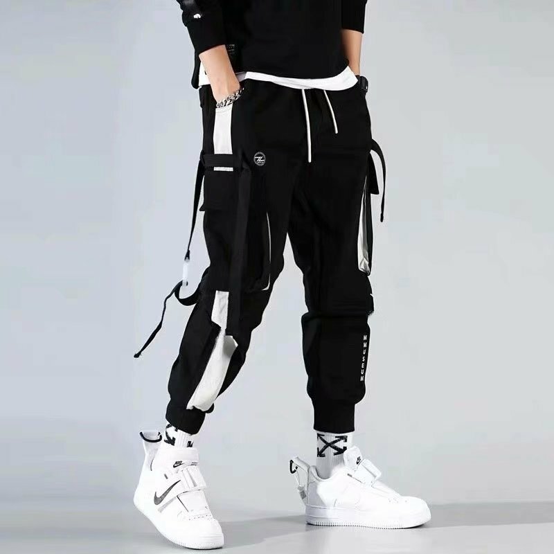 Calças masculinas japonesas e coreanas com estilo cargo, calças masculinas de corrida Hip Hop Sweatpant, moda Harajuku, roupas de streetwear, jogger