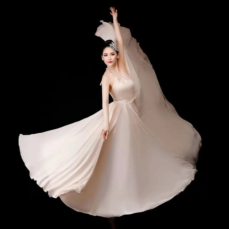 تنورة طويلة أنيقة جديدة للسيدات لفلامنكو لخريف وشتاء 2022 بلون واحد من الغجر فستان باليه للرقص الكلاسيكي