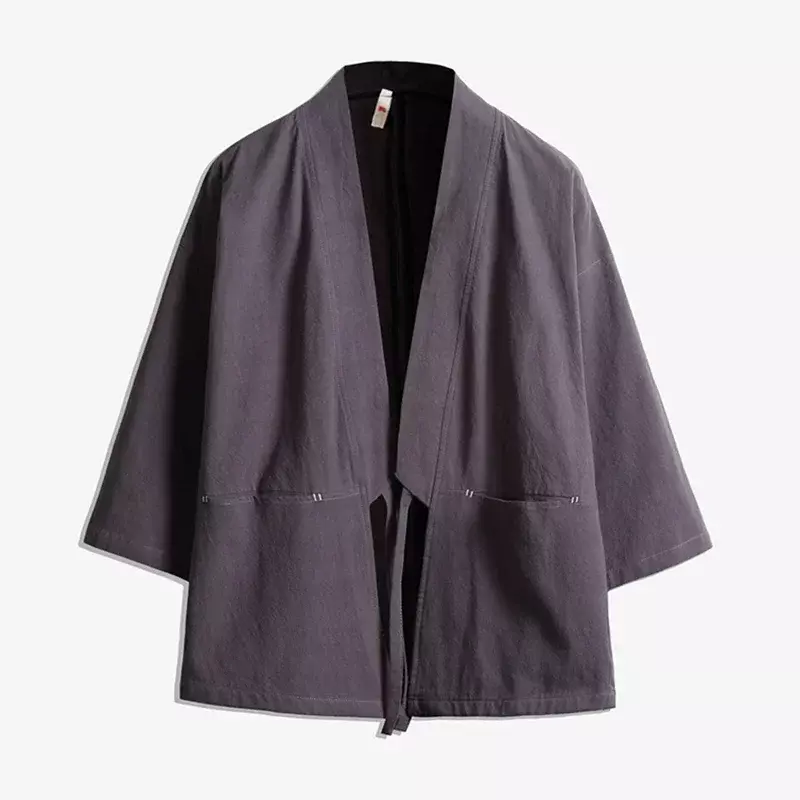 Cárdigan Kimono para hombre, chaquetas japonesas informales de algodón, con frente abierto, de lino ligero, Yukata