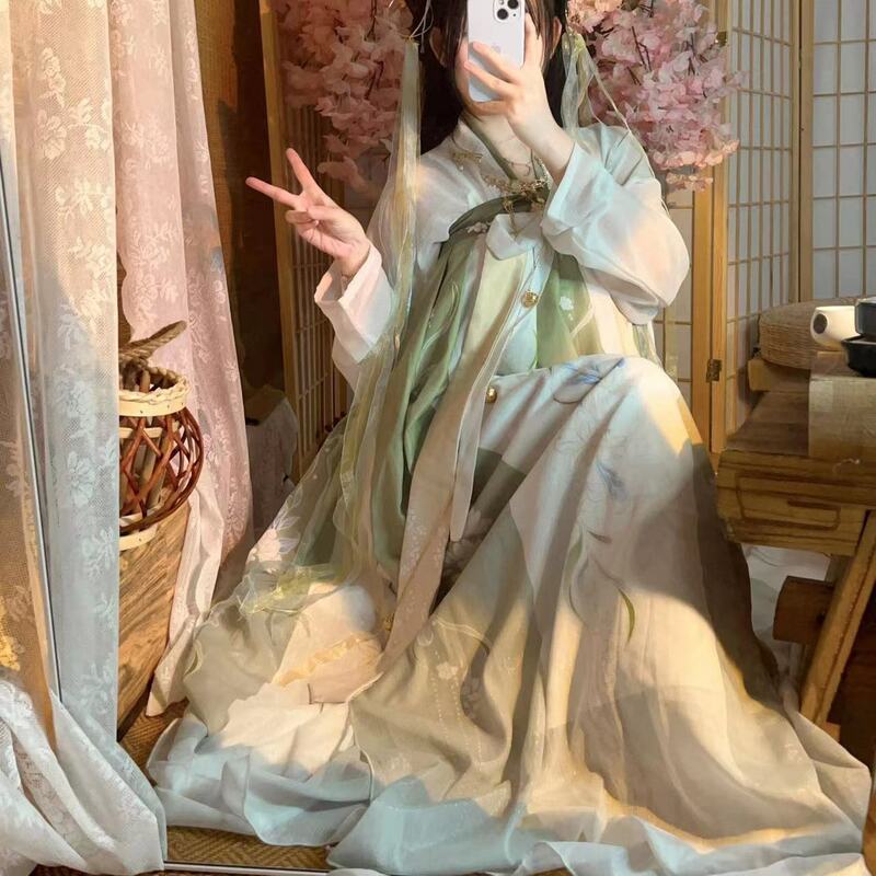 زهر Banxia Hanfu النساء تانغ صنع الصدر طول تنورة الملفوف طباعة اليومية الربيع و الصيف المرأة الملابس المرحلة