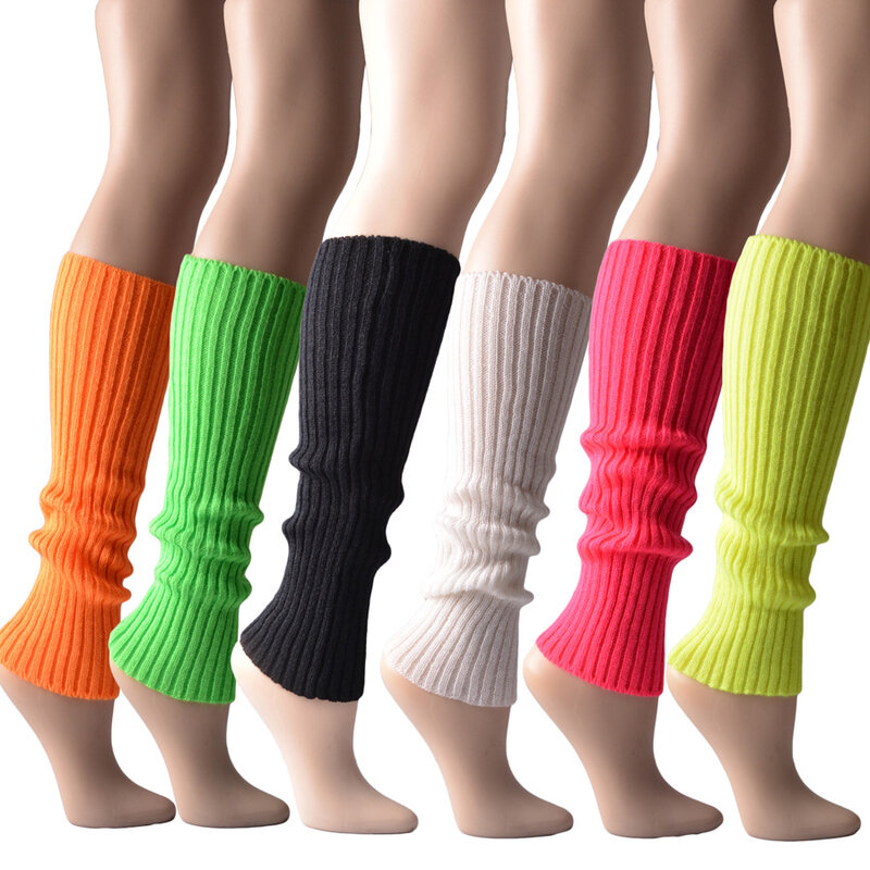 Женские неоновые цветные вязаные гетры, яркие носки в рубчик без ног, носки до колена в стиле панк, готические носки в стиле хип-хоп, рок