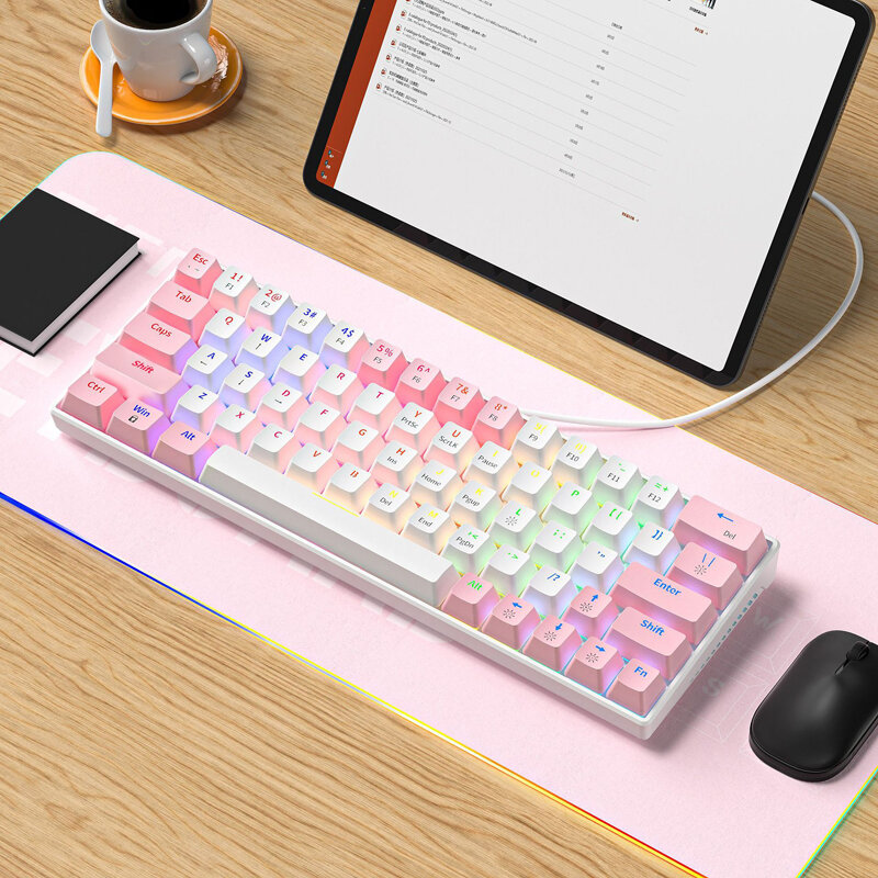 Real Mechanical 63 Key Red Green Axis Type-C MINI Wired Keyboard  For Computer Notebook External Office E-games RGB Lights