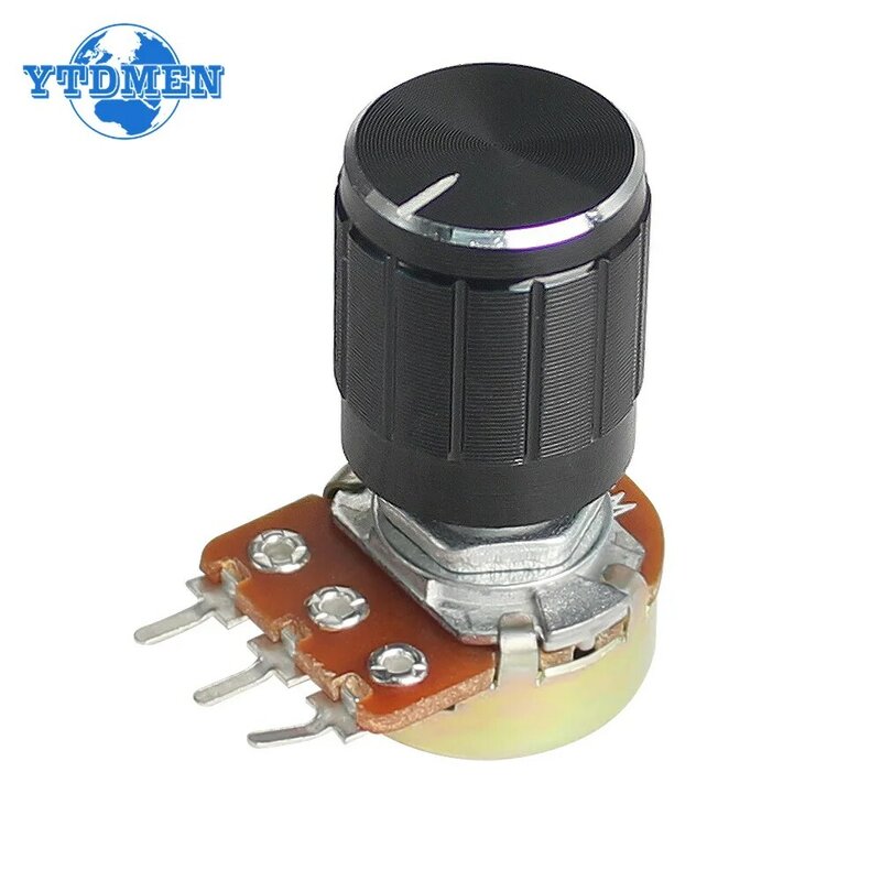 WH148 potensiometer putar lancip linier Resistor 15mm 3pin 1K 2K 5K 10K 20K 50K 100K 250K 1M dengan Kit tombol aluminium hitam