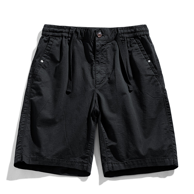 Summer Men Cargo Cotton Shorts Mens Casual Solid Spring Elastic Waist Multi Pocket Beach Jogger Shorts Pants Male Dropshipping