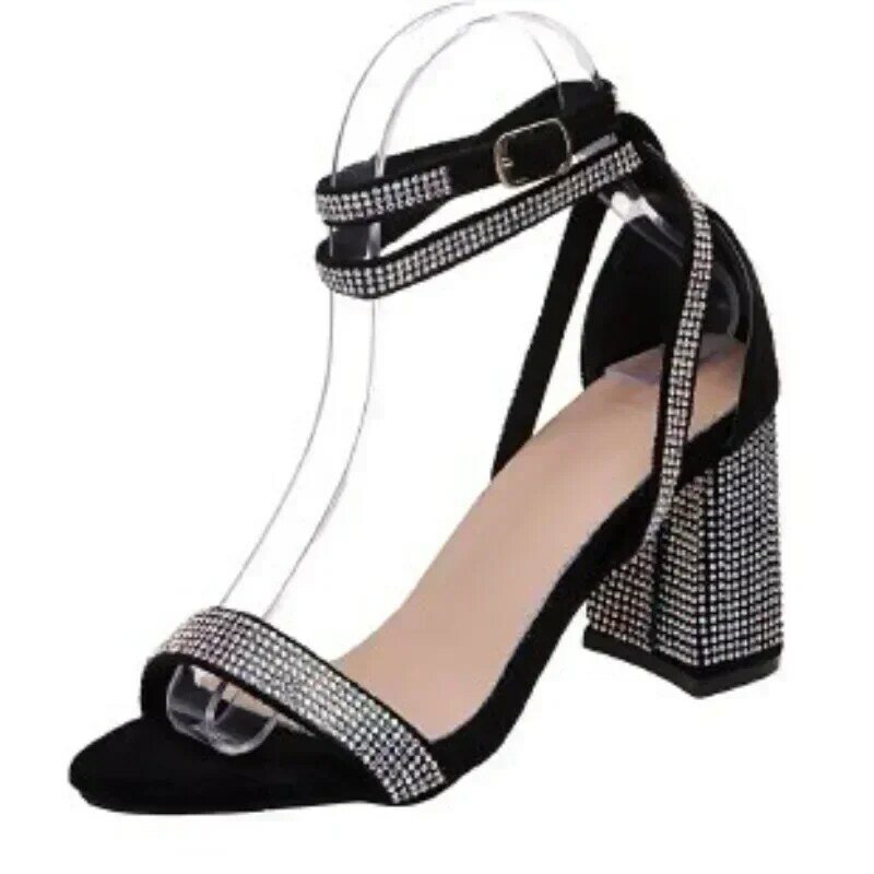2024 женская обувь, модные женские сандалии на высоком каблуке с ремешком на ногу, женские сандалии с ремешком на пятке и пряжкой, женская обувь с кристаллами