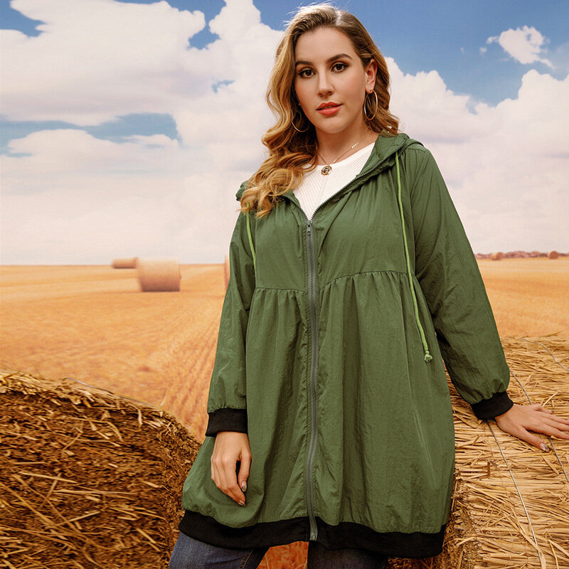 Donna Plus Size giacca a vento sottile nuova moda Casual sciolto tinta unita Cardigan giacca con cappuccio 2023 autunno giacche a maniche lunghe