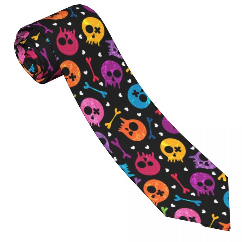 Мужской галстук Классический тонкий разноцветный галстук с черепами и сердцами Узкий воротник Тонкий Повседневный галстук подарок