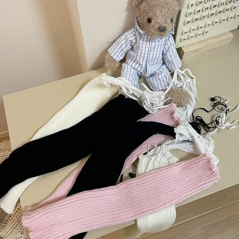 Lolita-Chaussettes longues au genou, couvre-pieds en dentelle tricotée, jambières Kawaii, Harajuku, résille noire et blanche, Y2K