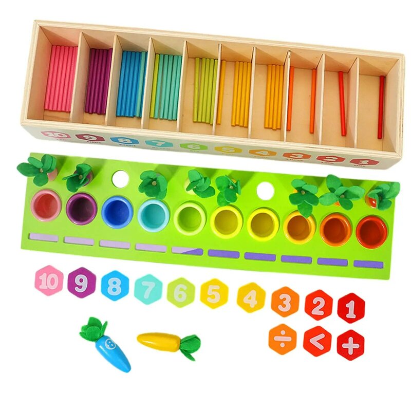 Caja de emparejamiento de rábano Montessori, palos de conteo de arcoíris, juguetes educativos de clasificación de colores para contar para educación temprana