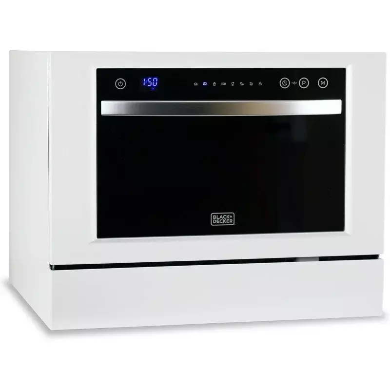 BLACK DECKER BCD6W meja kompak mesin cuci piring, 6 pengaturan tempat, putih