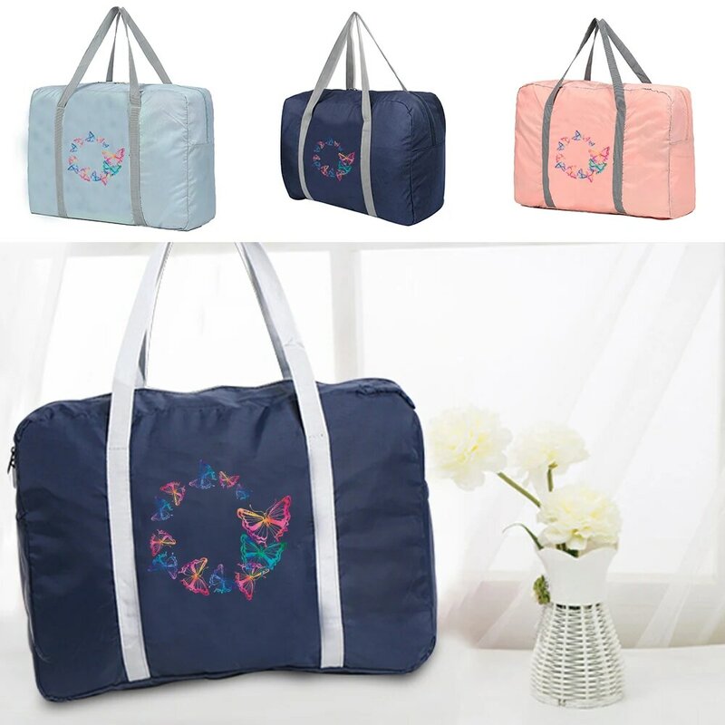 Faltbare Reisetaschen Tragbare Kleidung Veranstalter Frauen Handtaschen Schmetterling Kreis Druck Duffle Tasche Reise Zubehör