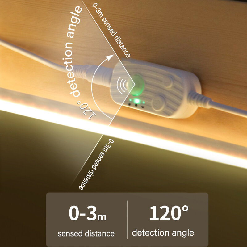 모션 센서 무선 LED 네온 스트립, 120LED/m USB 야간 조명, 캐비닛 주방 계단 옷장 침대 사이드 라이트, DC5V