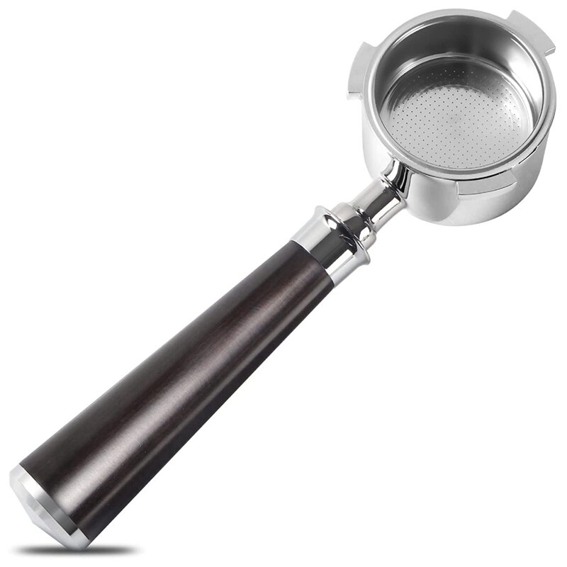 51Mm Portafilter 3 Ears, Stainless Steel,51Mm Bottomless Portafilter With Wood Handle And Filter Basket