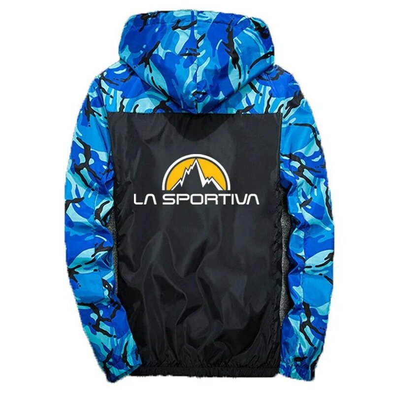 ใหม่2024ฤดูใบไม้ผลิในฤดูใบไม้ร่วงผู้ชายแจ็คเก็ตกีฬา LA Sportiva มีซิปมีฮู้ดเสื้อกันลมสบายๆพอดีตัวลายพรางเสื้อกีฬาประกบ