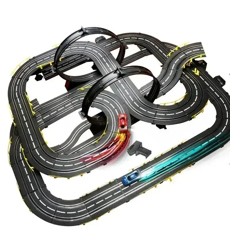 Duplo Controle Remoto Car Racing Track Toy, Elétrica Railway Slot Race Car Toy, Autorama Circuit, 1: 43