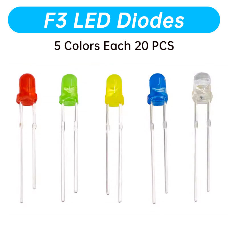 100 pz/lotto F3 LED diodo 3MM Kit assortito bianco verde rosso blu giallo arancione rosa viola bianco caldo Kit fai da te diodo emettitore di luce