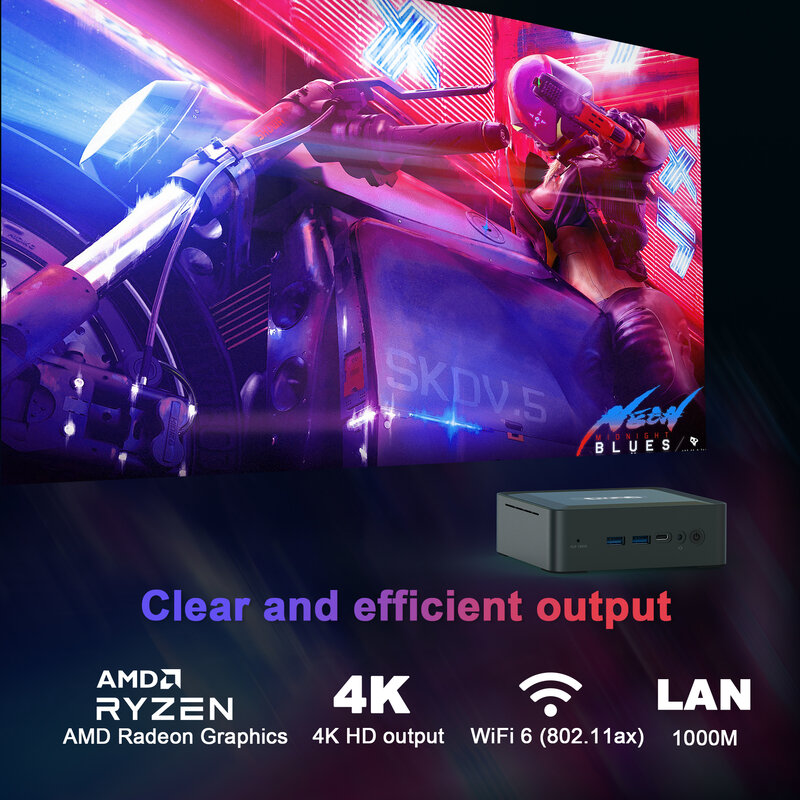 GXMO-Mini PC H56 Computador AMD Ryzen 5 5600H, SSD M.2 NVME, WiFi, 6E, BT 5.2, Display Tripple 4K, HDMI