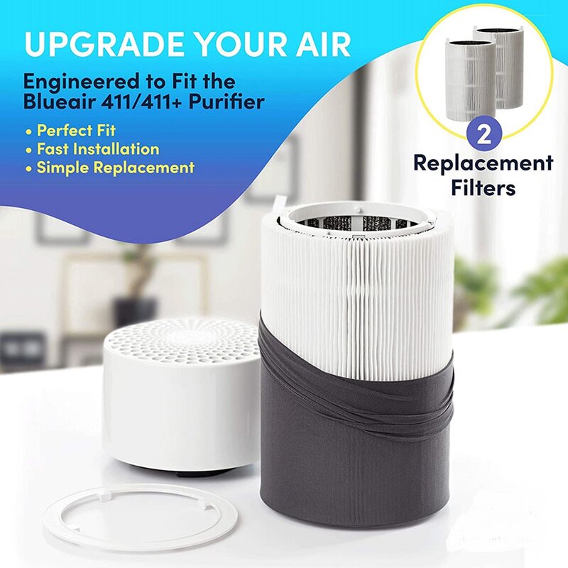 Filter pengganti untuk Blueair, 2 buah Filter pengganti untuk Blueair biru murni 411,411 + & pembersih udara Mini, Filter komposit karbon aktif