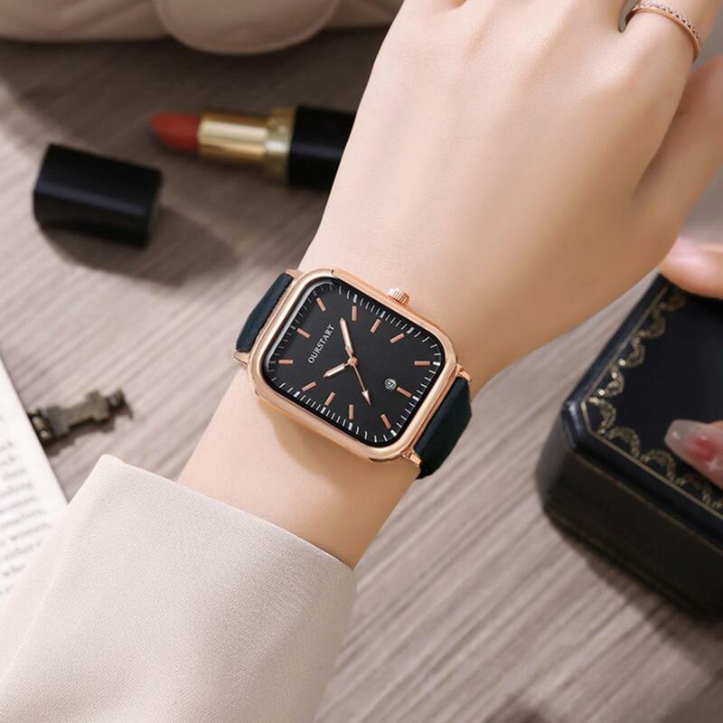 นาฬิกาควอตซ์ของผู้หญิงหน้าปัดสี่เหลี่ยมหรูหราพร้อมปฏิทินนาฬิกาข้อมือผู้หญิง Fashion Jam Tangan ลำลองสำหรับสุภาพสตรี