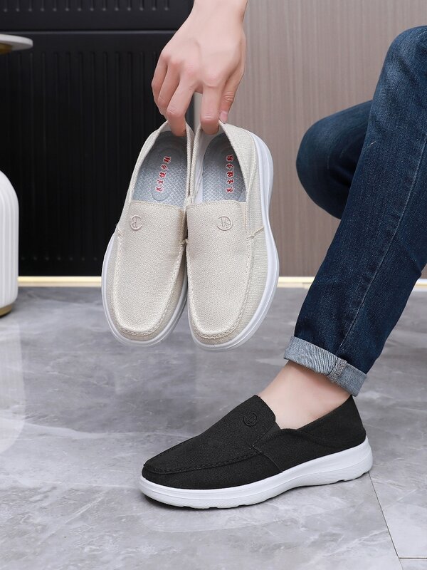2024 New Old Beijing Cloth Shoes Men's Shoes Flat Bottom Breathable Summer One Step Linen Casual Shoes Dad's Shoe Soft Sole