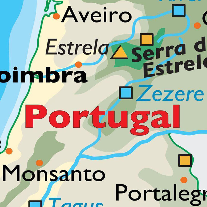 Топографическая карта Португалии, настенный художественный постер, нетканое полотно, офисное и классное оформление, школьные принадлежности, 90 х90 см