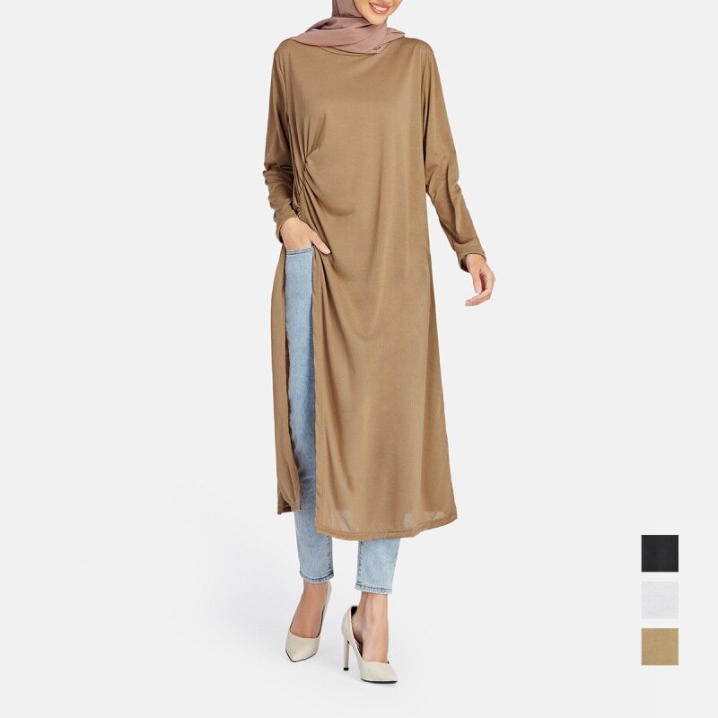 Jalabiya baju wanita Muslim, baju wanita Muslim, Abaya Dubai, Kaftan Turki, warna Solid, lengan panjang, jubah Islam, Kaftan, pakaian Islami
