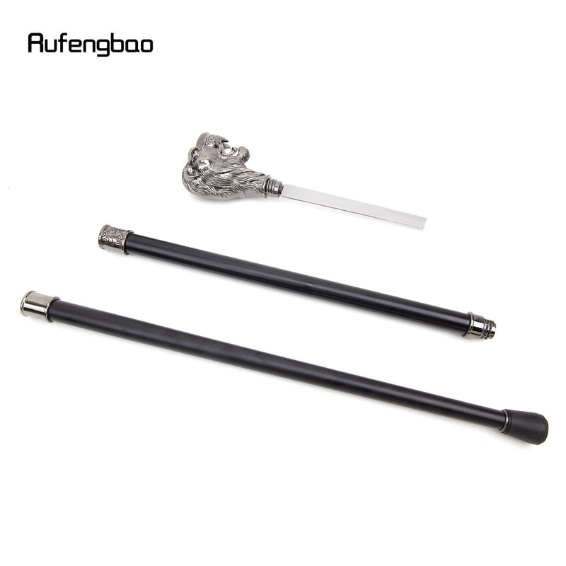 Sliver Lion Head with Mustache Walking Stick with Hidden Plate Self Defense Fashion Cane Plate Cosplay Crosier Stick 93cm