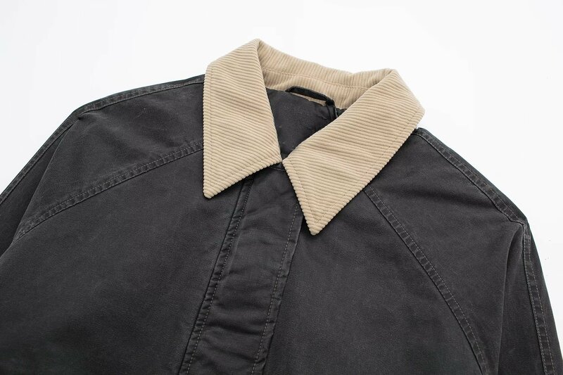 Donne 2024 cappotto cerato americano di nuova moda con colletto a contrasto tasche a maniche lunghe Vintage capispalla femminile Chic