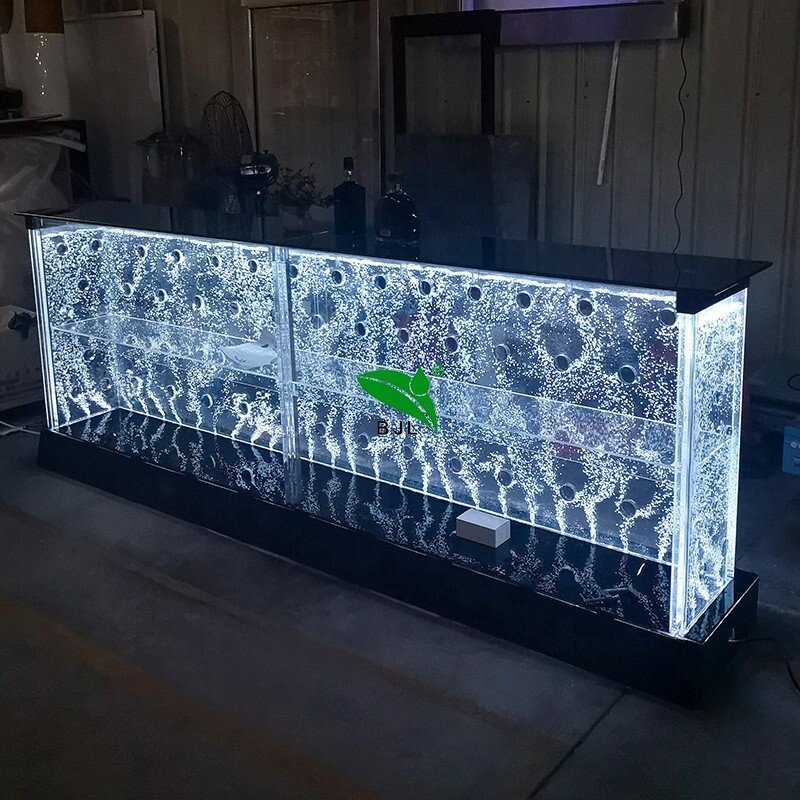 Muebles de bar y salón personalizados, iluminación LED acrílica rectangular, diseño de mostrador de bar de restaurante
