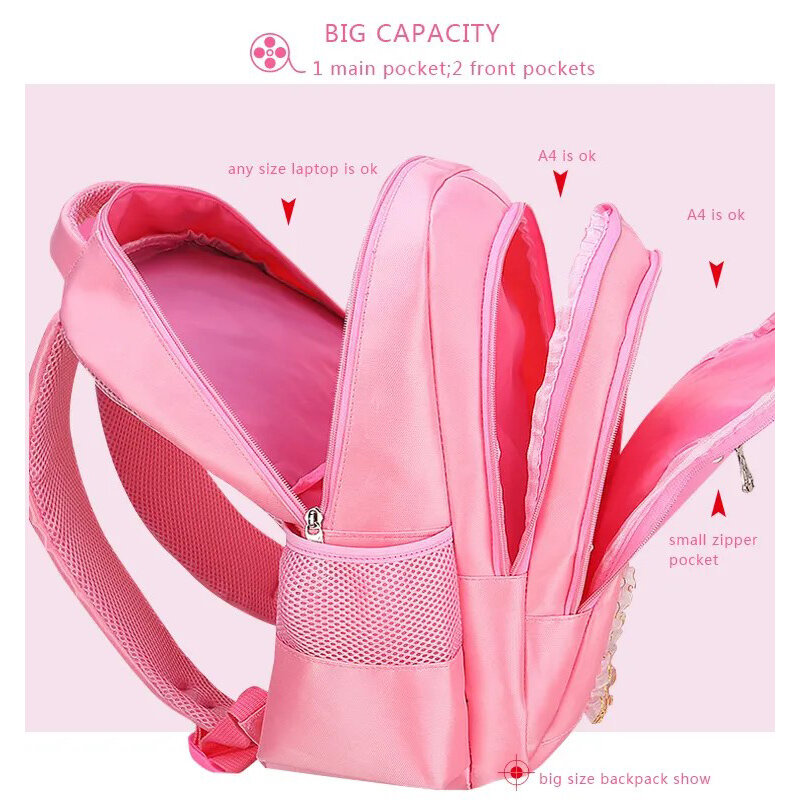 子供のためのピンクの猫のバックパック,女の子のための3ピースのランドセル,漫画のパターン,持ち運び可能なバッグ