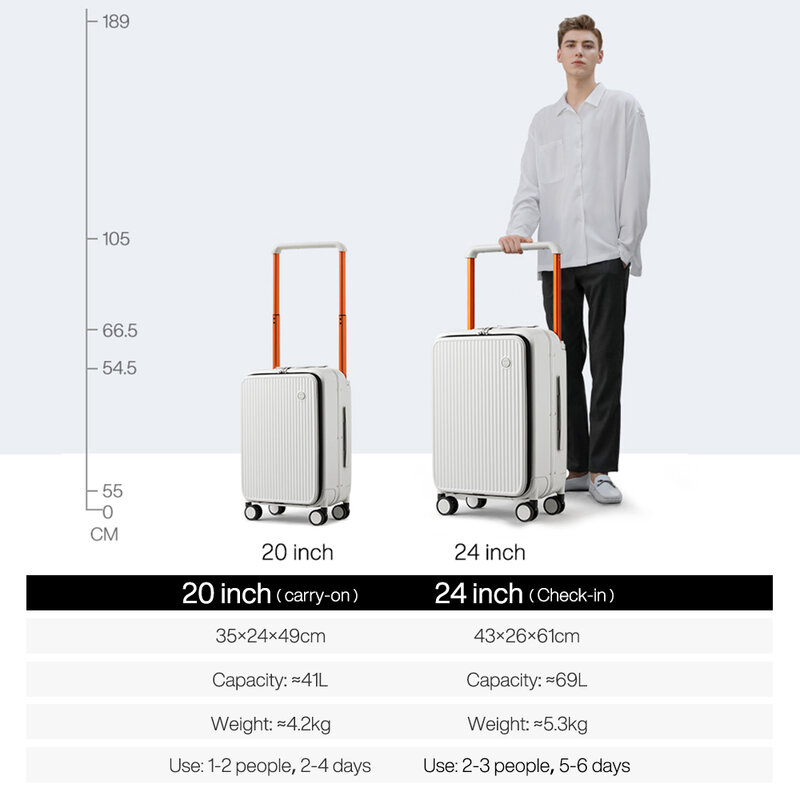 ミクシィフロントラップトップポケットスーツケースワイドハンドル旅行スーツケース男性20''carry手荷物女性pcアルミフレームのトロリーケース24''