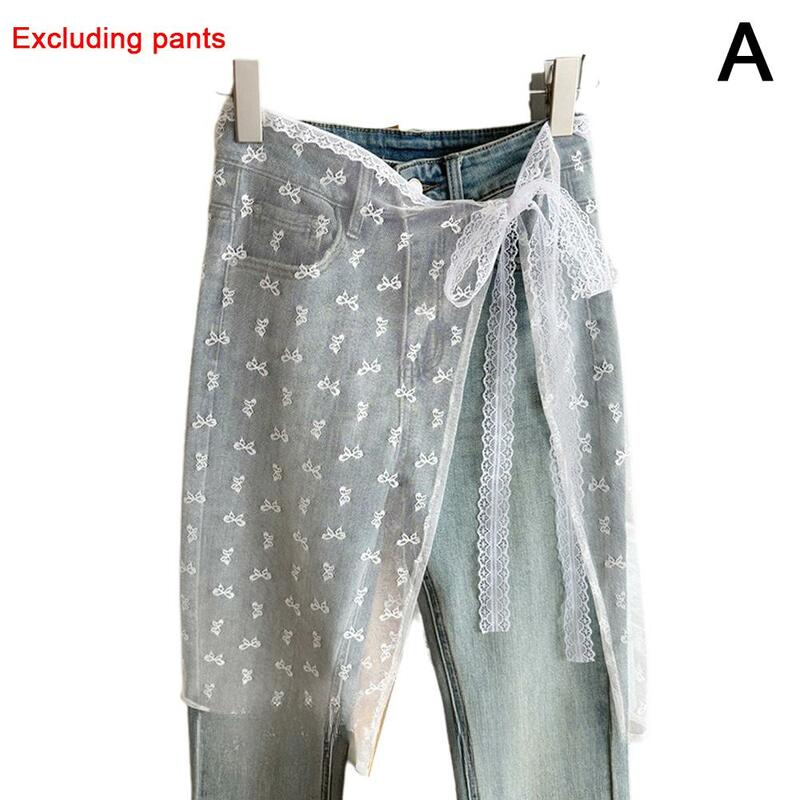 INS Blogger Koronkowa warstwowa spódnica z gazy z wiązaniem Spicy Girl Stacked Spódnica Y2k Streetwear Fartuch Wrap Spódnica Koronkowe dopasowane spodnie